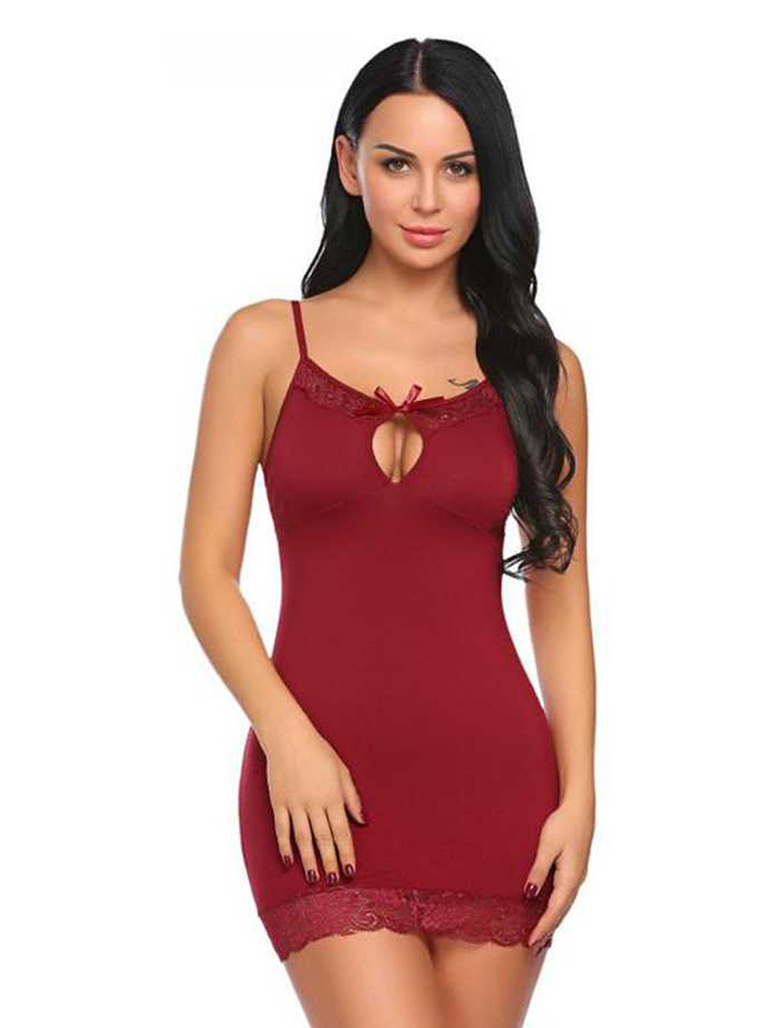 

PIBU Maroon Net Baby Doll with High-Low