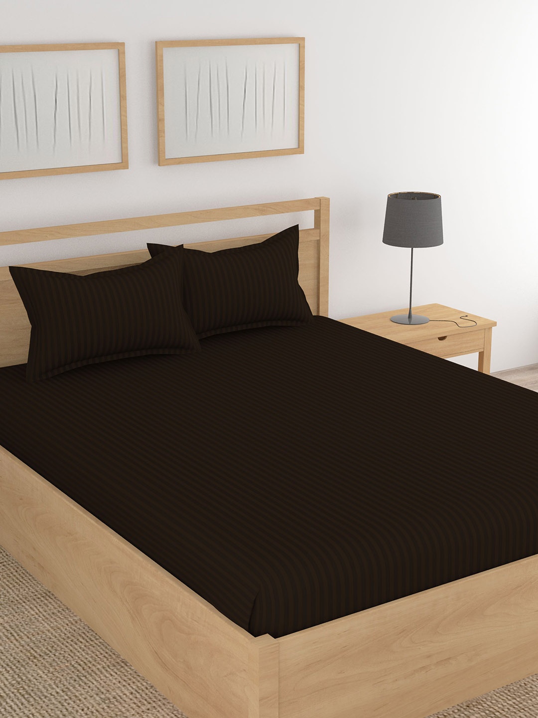 

Lali Prints Brown Striped Cotton 210 TC King Bedsheet With 2 Pillow Covers