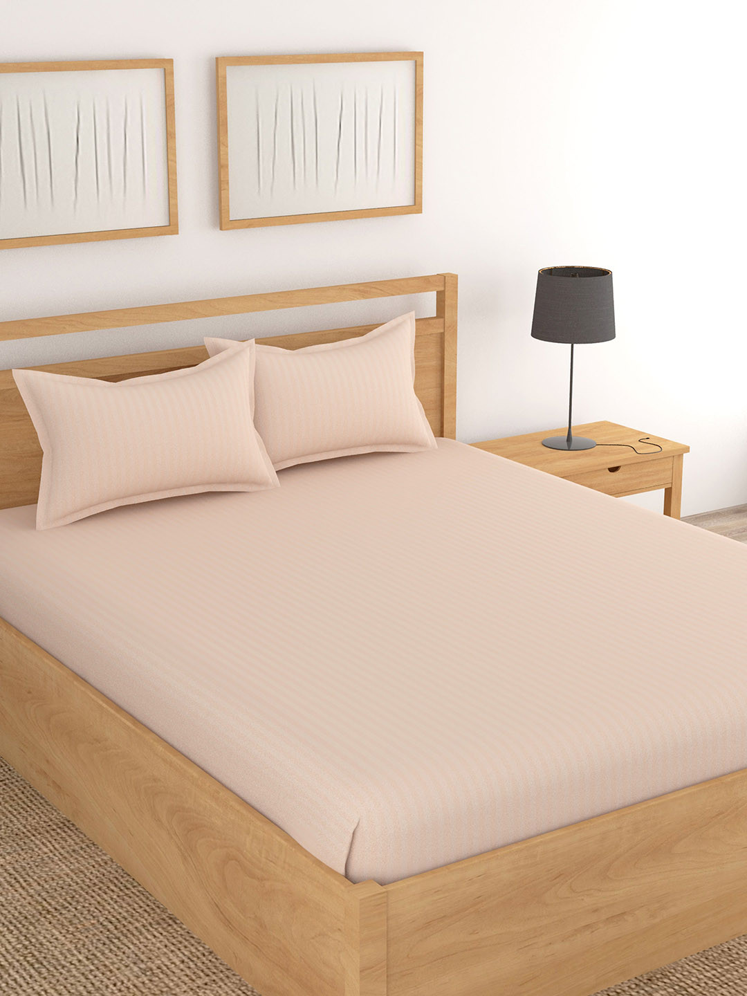

Lali Prints Peach-Coloured Striped Cotton 210 TC King Bedsheet With 2 Pillow Covers