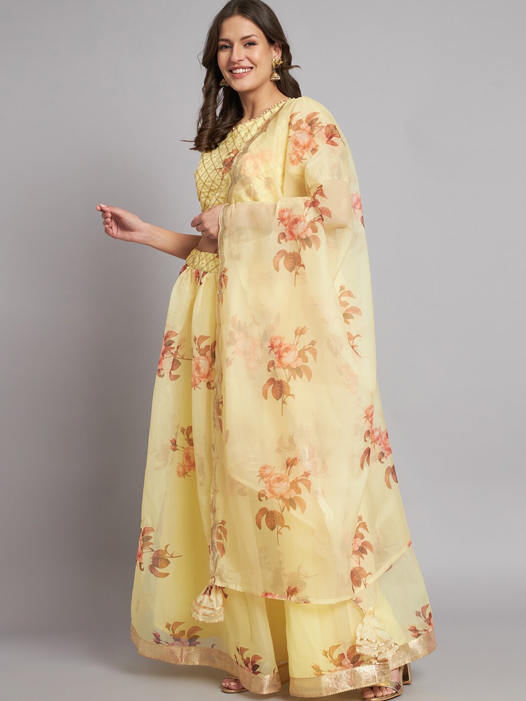 

BLACK SCISSOR Printed Ready to Wear Lehenga & Blouse With Dupatta, Yellow