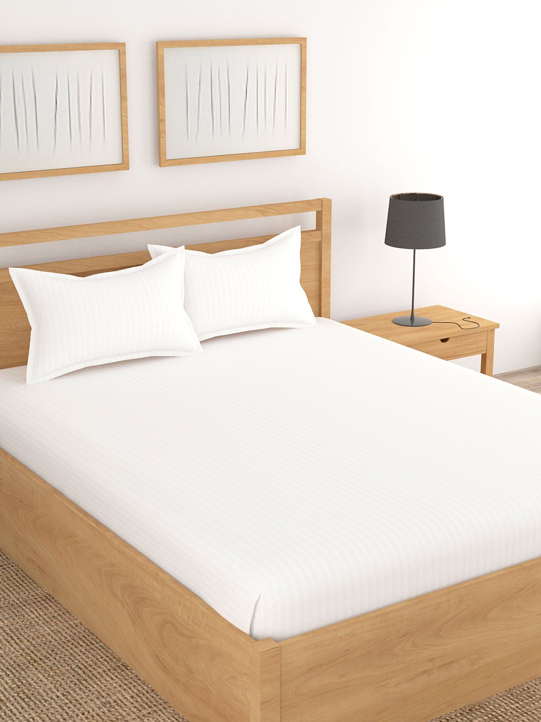 

Lali Prints White Striped Cotton 210 TC King Bedsheet with 2 Pillow Covers