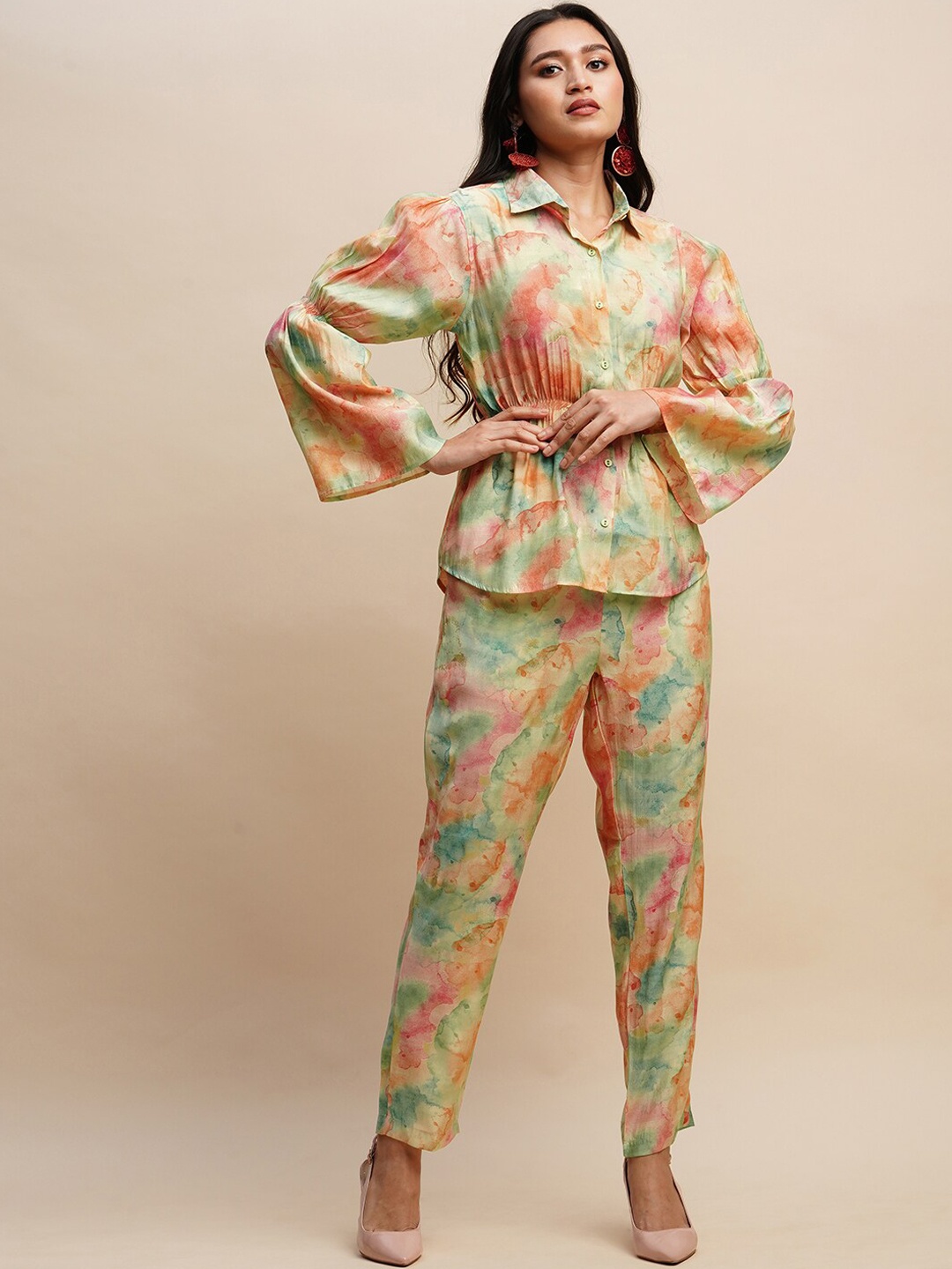 

Sangria Abstract Printed Top & Trouser Co-Ords, Orange
