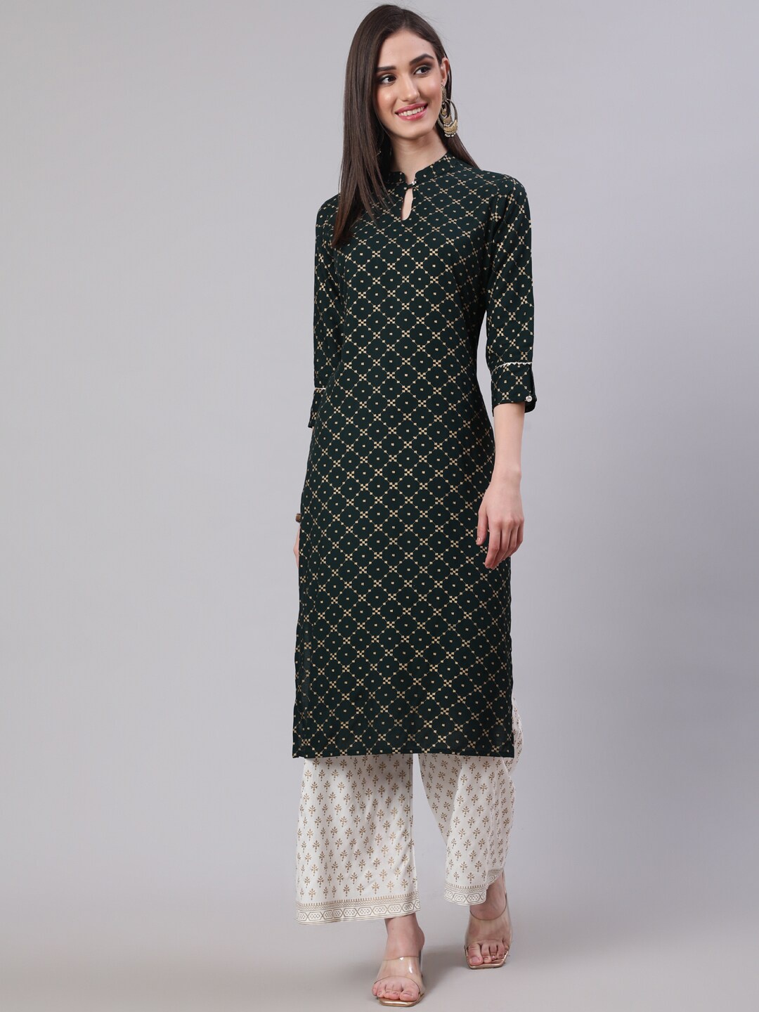 

SAK JAIPUR Bandhani Printed Regular Kurta With Palazzos, Green