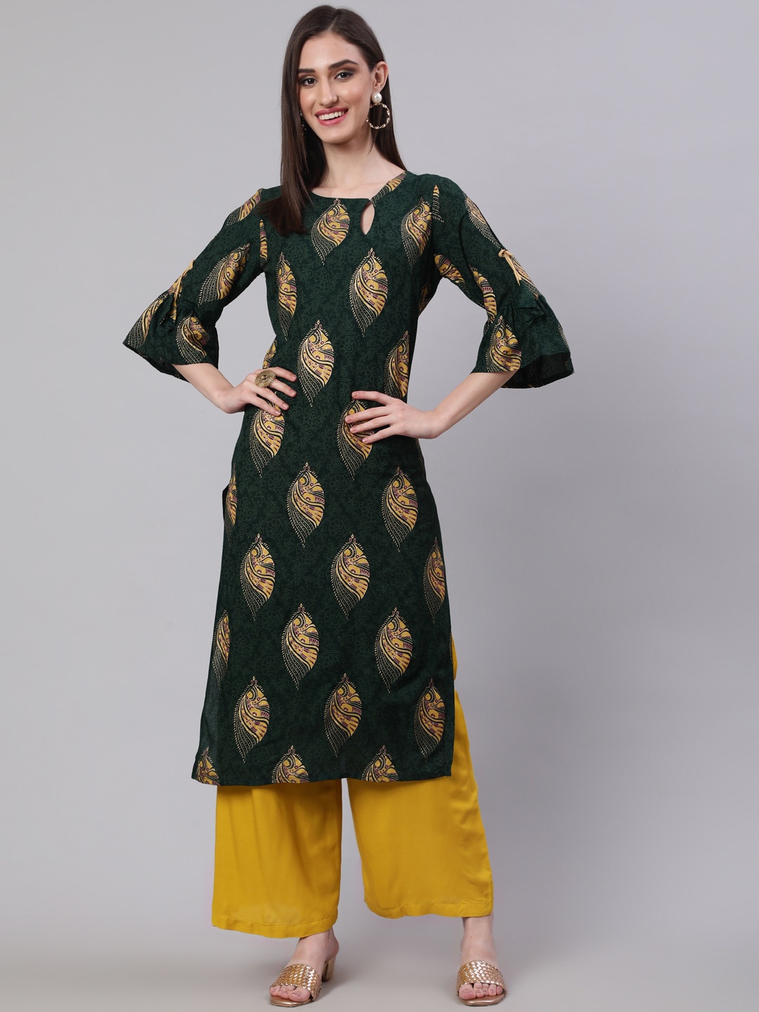 

SAK JAIPUR Ethnic Motifs Printed Regular Kurta With Palazzos, Green