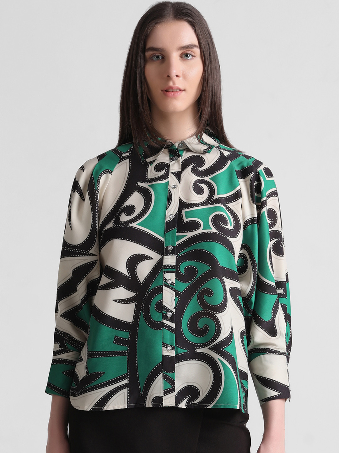

ONLY Ethnic Motifs Printed Casual Shirt, Green