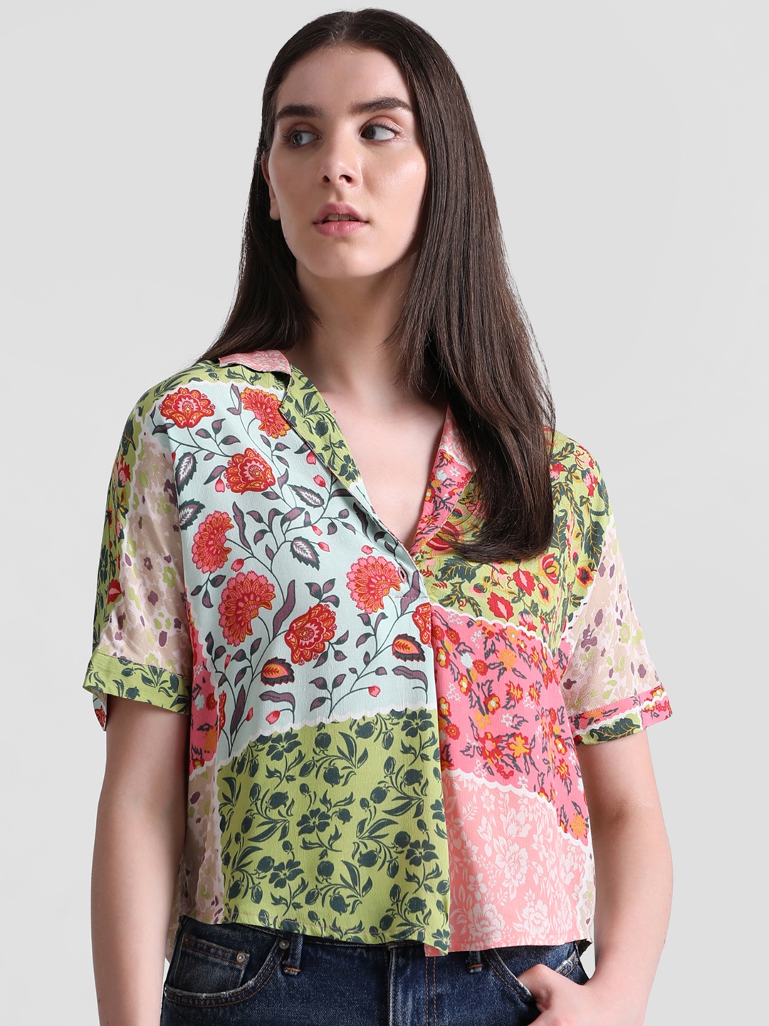 

ONLY Floral Printed Spread Collar Casual Shirt, Pink