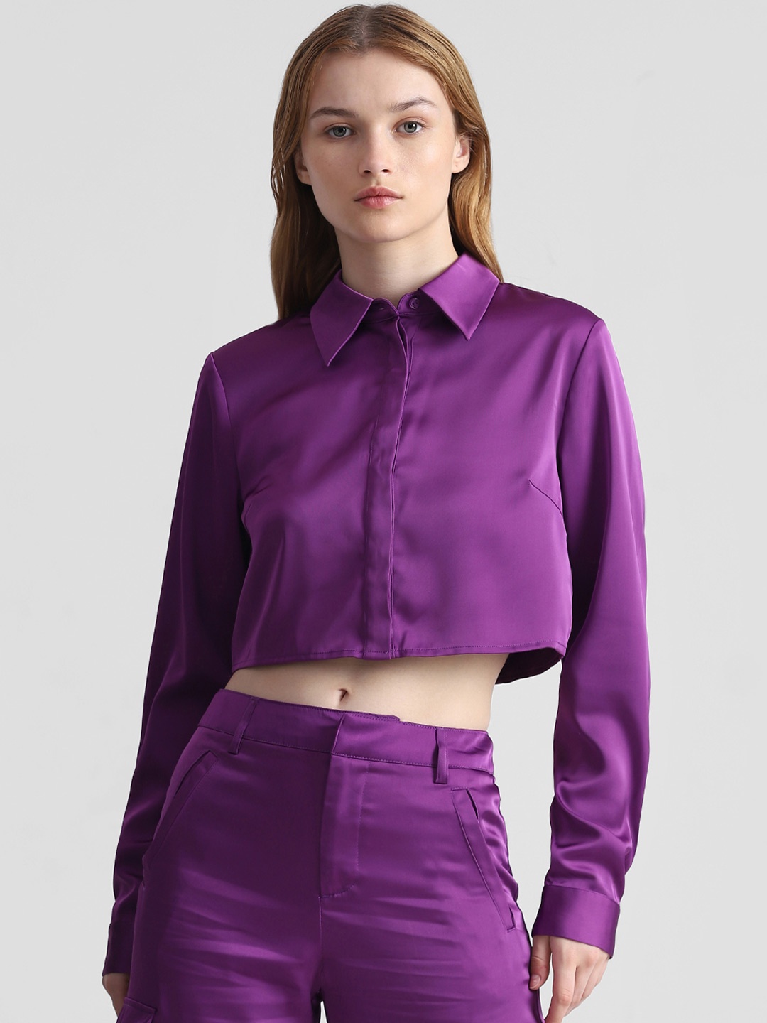 

ONLY Opaque Casual Crop Shirt, Purple