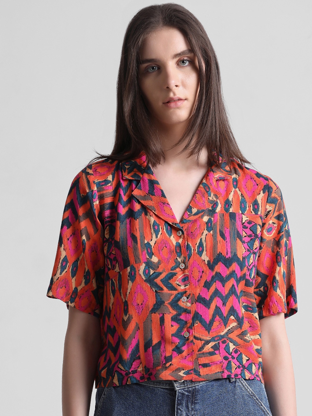 

ONLY Floral Opaque Printed Crop Casual Shirt, Red