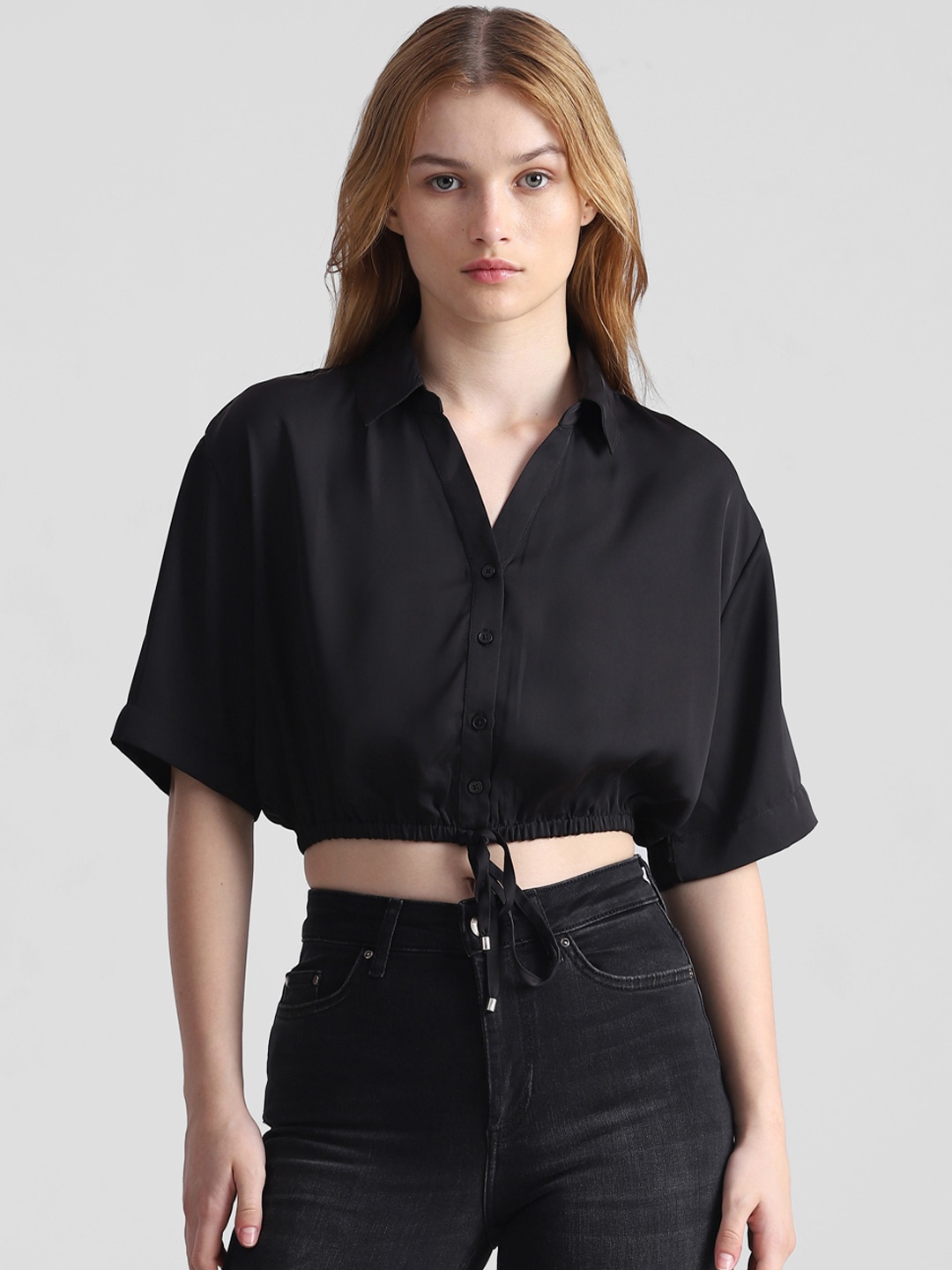 

ONLY Shirt Style Crop Top, Black