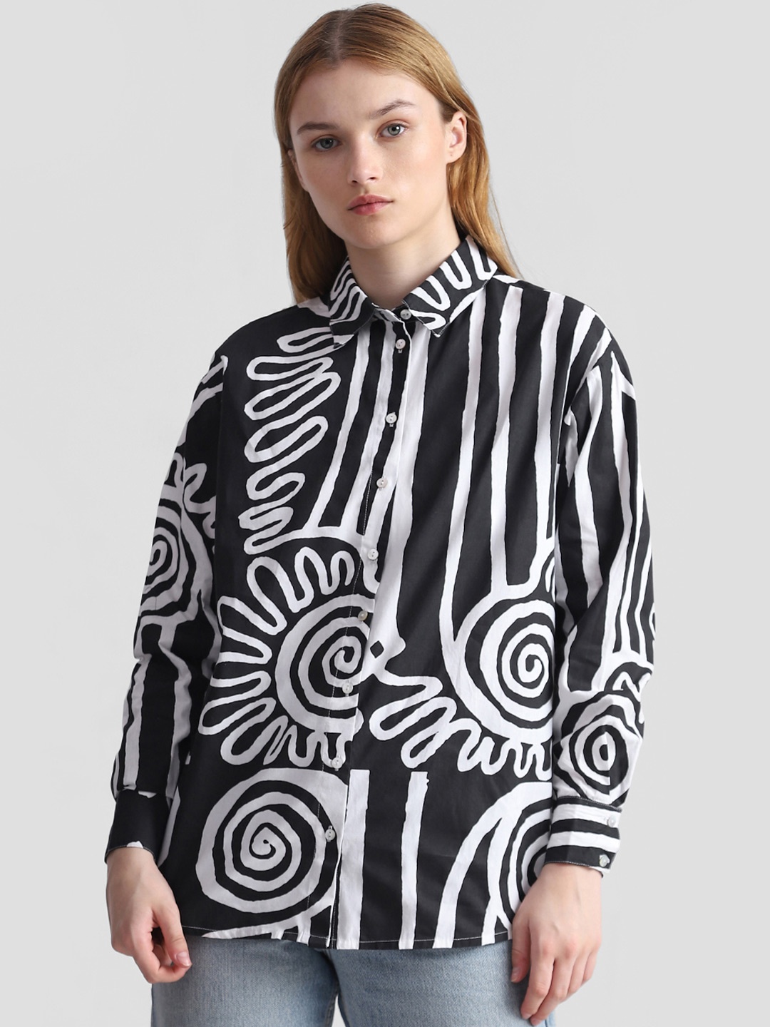 

ONLY Opaque Striped Crop Casual Shirt, Black
