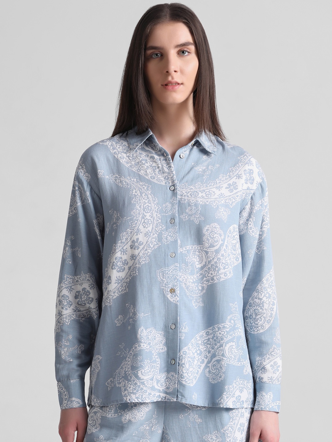 

ONLY Women Ethnic Printed Shirt Collar Casual Shirt, Blue
