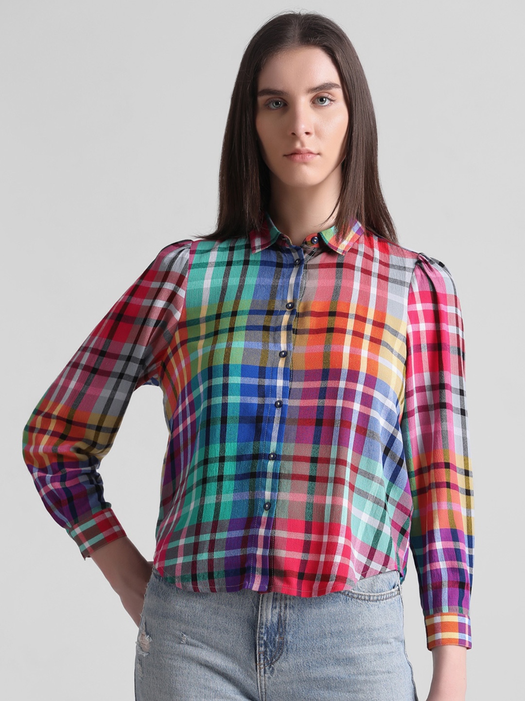 

ONLY Onlluke Ls Check Tartan Checked Regular Fit Casual Shirt, Orange