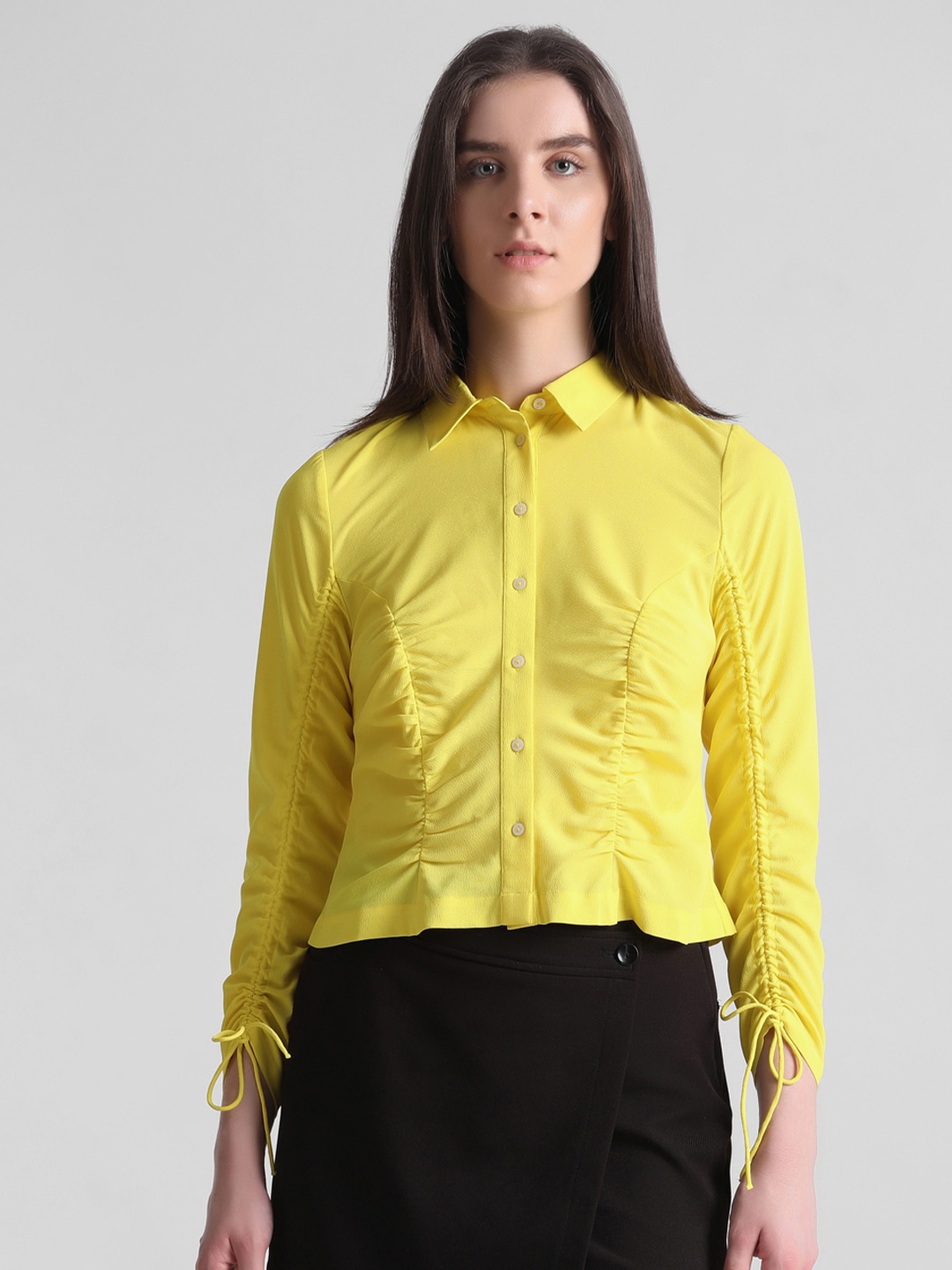 

ONLY Onlcula Ls Spread Collar Tie-Ups Detail Casual Shirt, Yellow