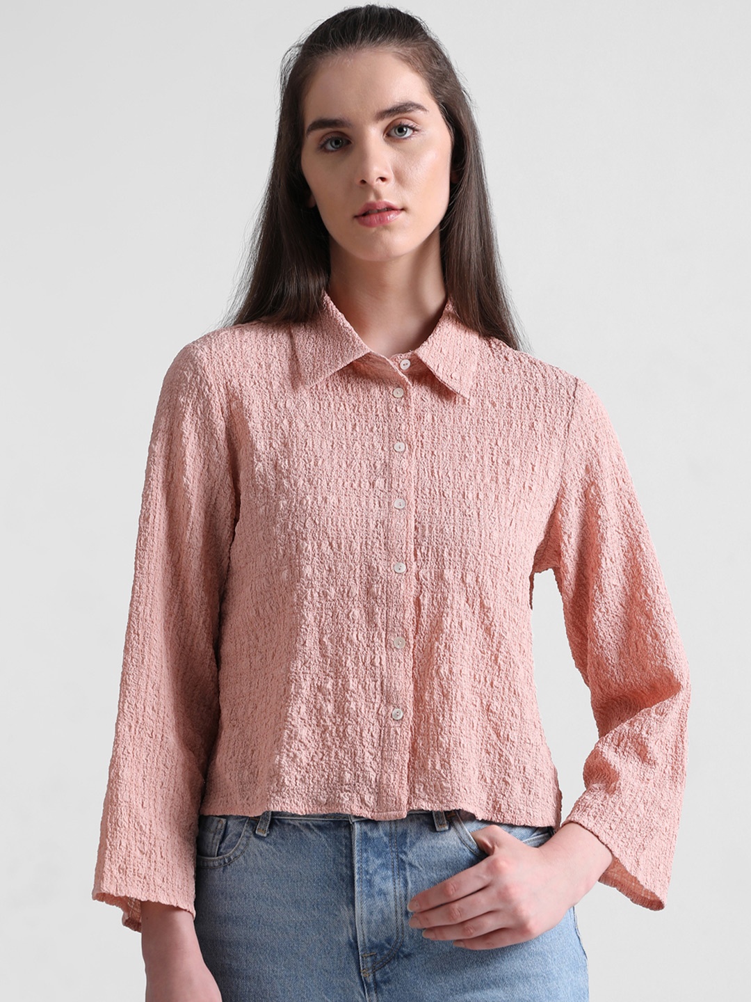 

ONLY Onlknee Ls Spread Collar Regular Sleeves Casual Shirt, Peach