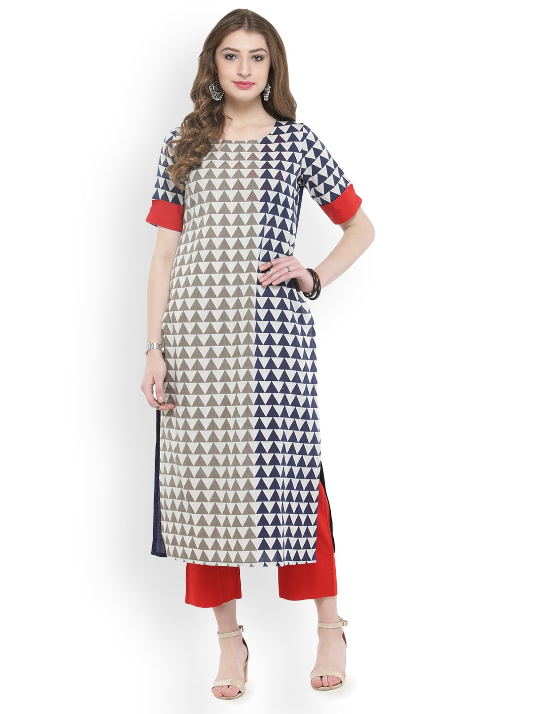 

Varanga Women White & Red Printed Kurta with Trousers