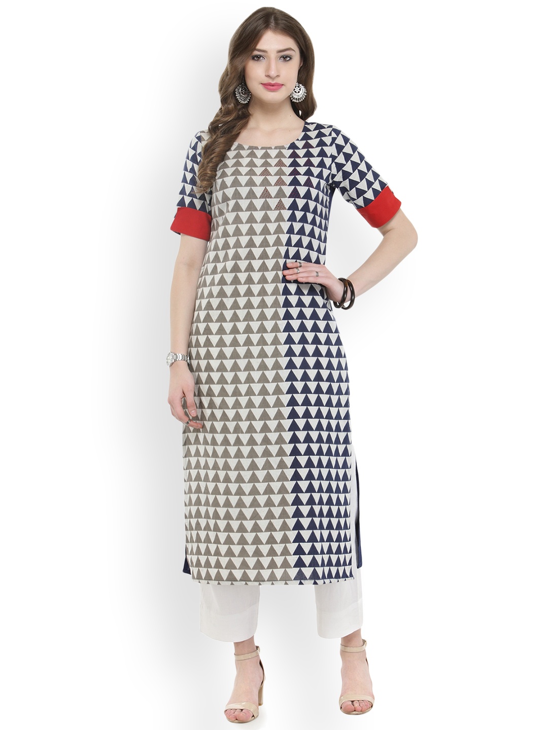 

Varanga Women White & Blue Printed Kurta with Trousers