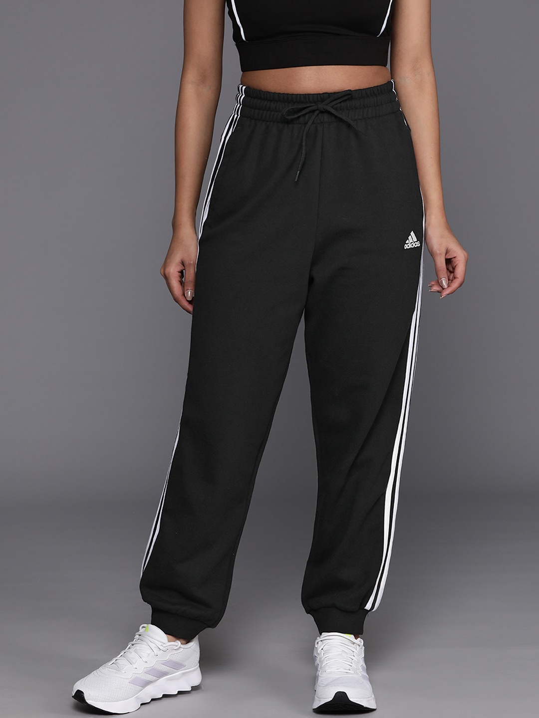 

ADIDAS Women 3-Striped French Terry Pure Cotton Loose Fit Joggers, Black