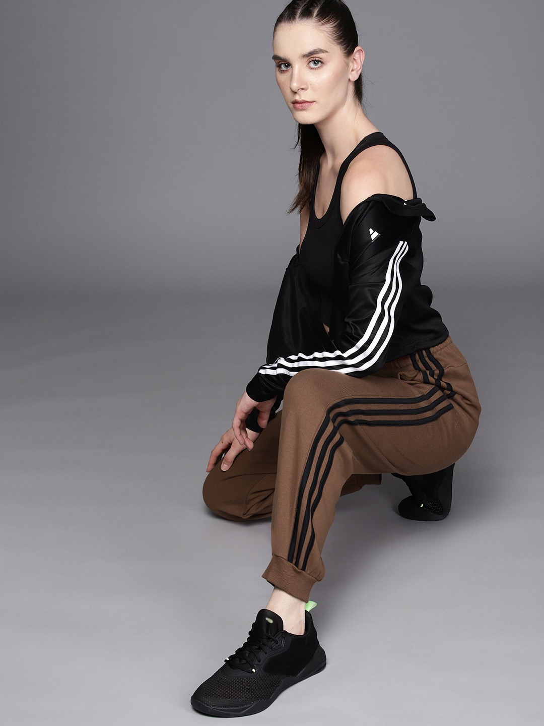 

ADIDAS Women Essential 3-Striped Pure Cotton French Terry Loose Fit Joggers, Brown