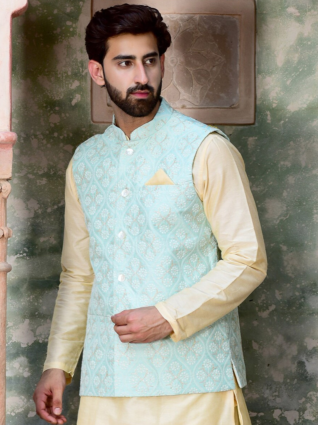 

HOUSE OF DEYANN Embroidered Mandarin Collar Nehru Jackets, Blue