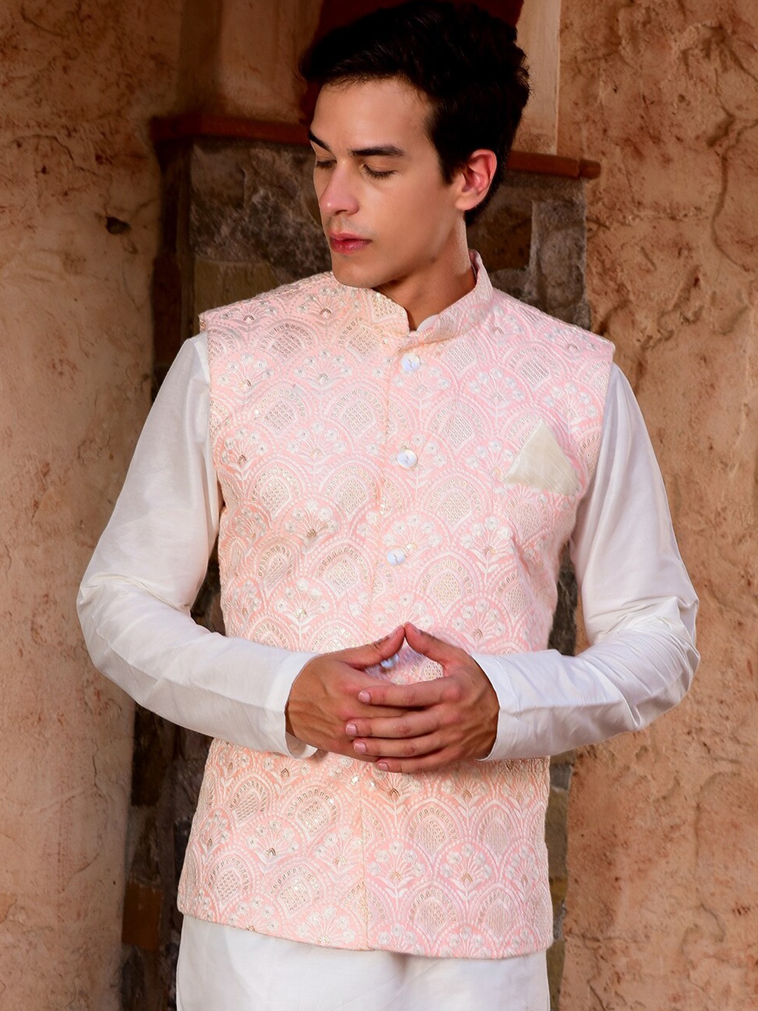 

HOUSE OF DEYANN Embroidered Nehru Jackets, Pink
