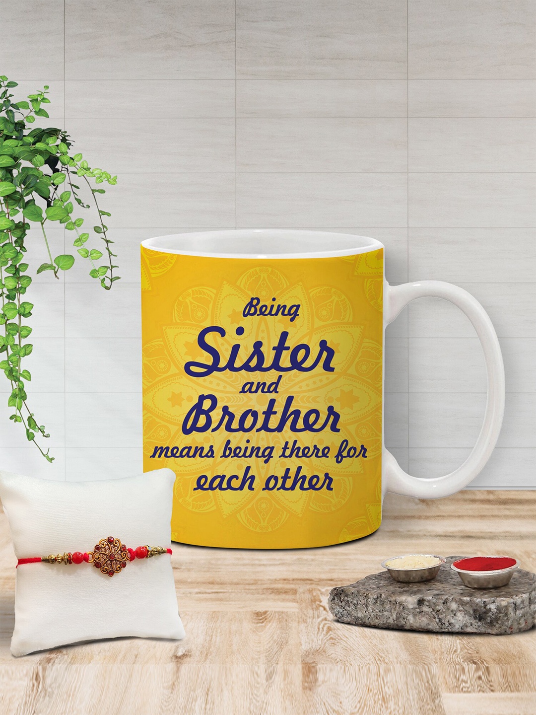 

The Purple Tree Beaded Rakhi With Printed Mug With Roli Rice, Red
