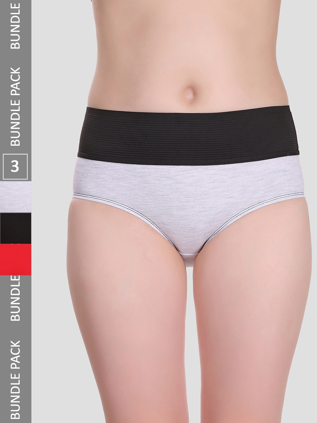 

SELFCARE Pack Of 3 Soft Cotton Sinker Tummy Control Tucker Solid Hipster Briefs SN0057, Grey