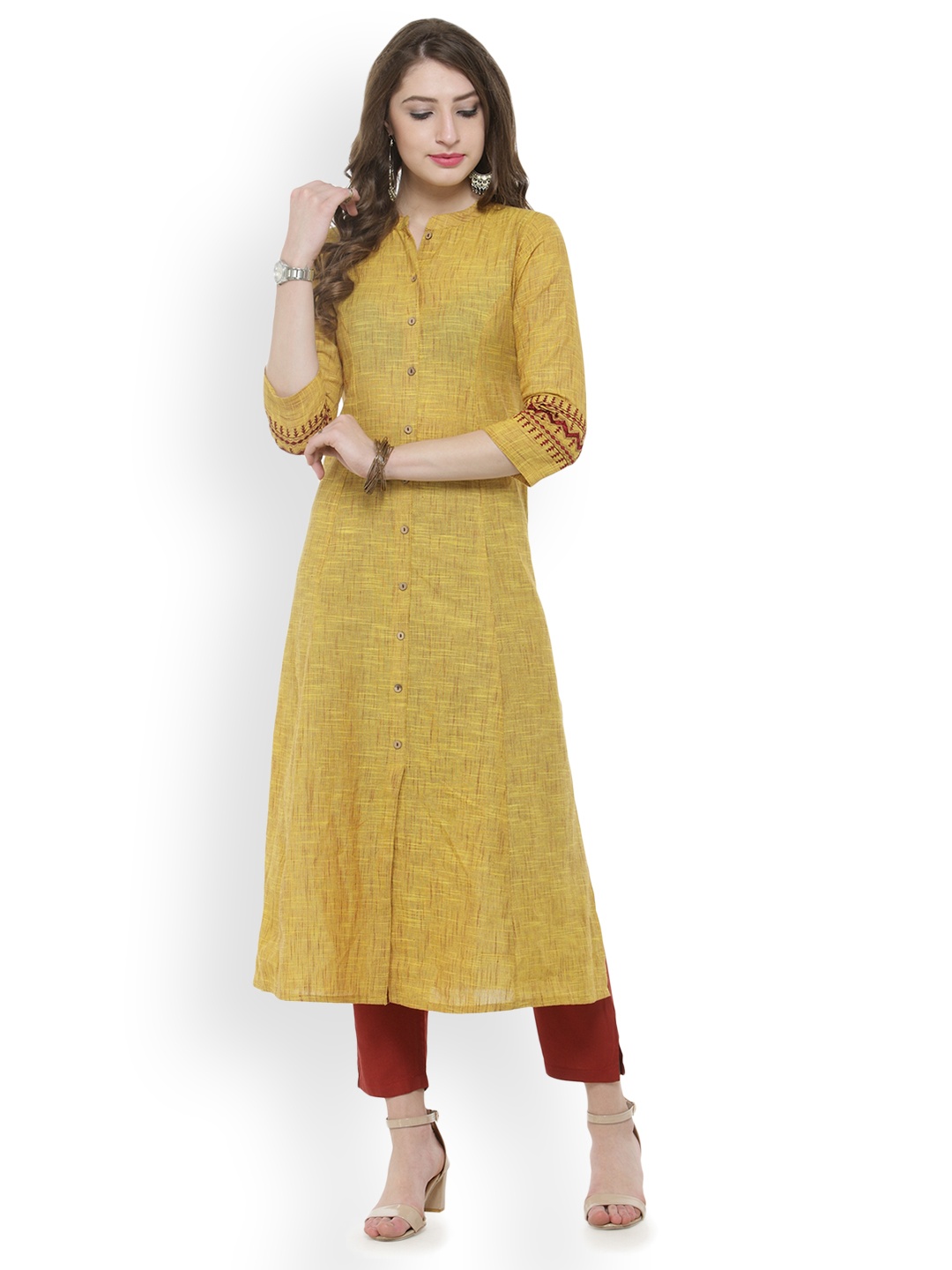 

Varanga Women Mustard Embroidered Anarkali Kurta
