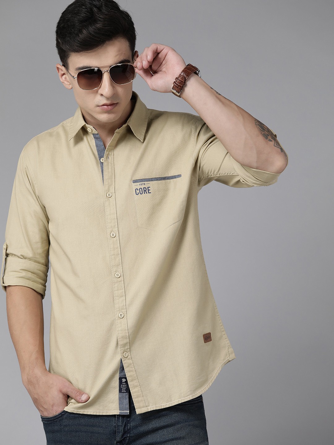 

Roadster Men Classic Opaque Printed Casual Shirt, Khaki