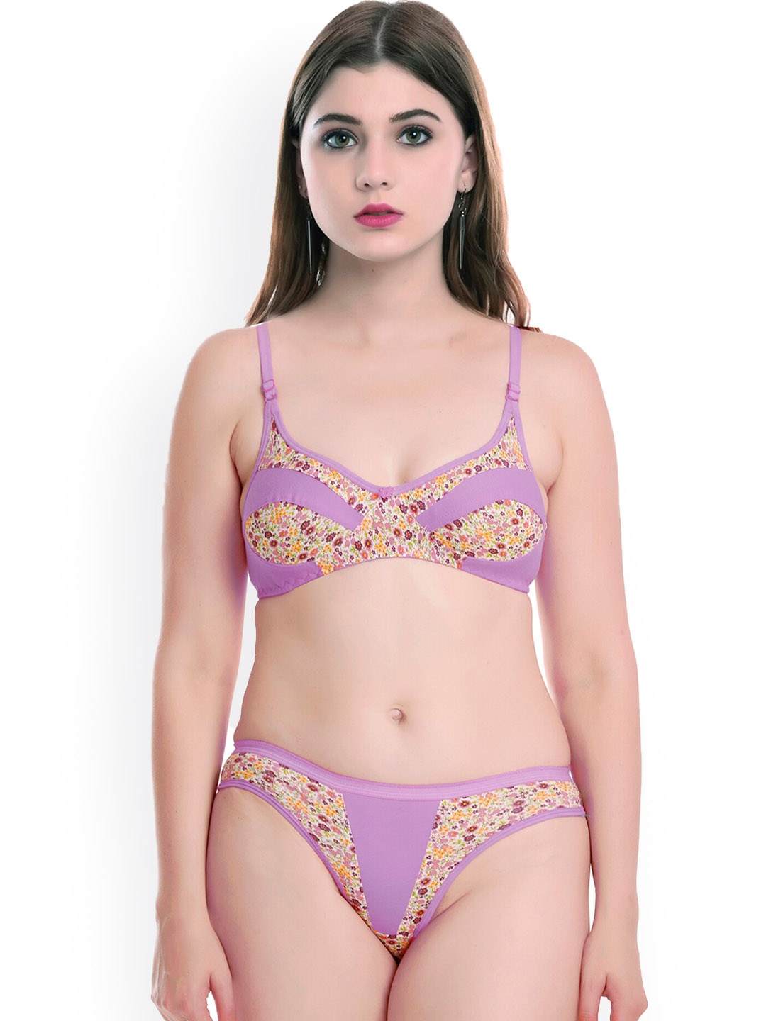 

PIBU Printed Mid Rise Cotton Lingerie Set, Purple