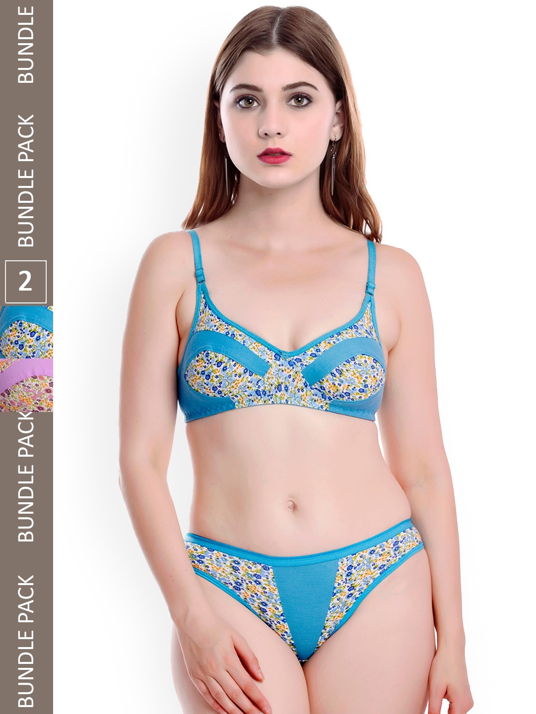 

PIBU Pack Of 2 Printed Mid Rise Cotton Lingerie Set, Blue