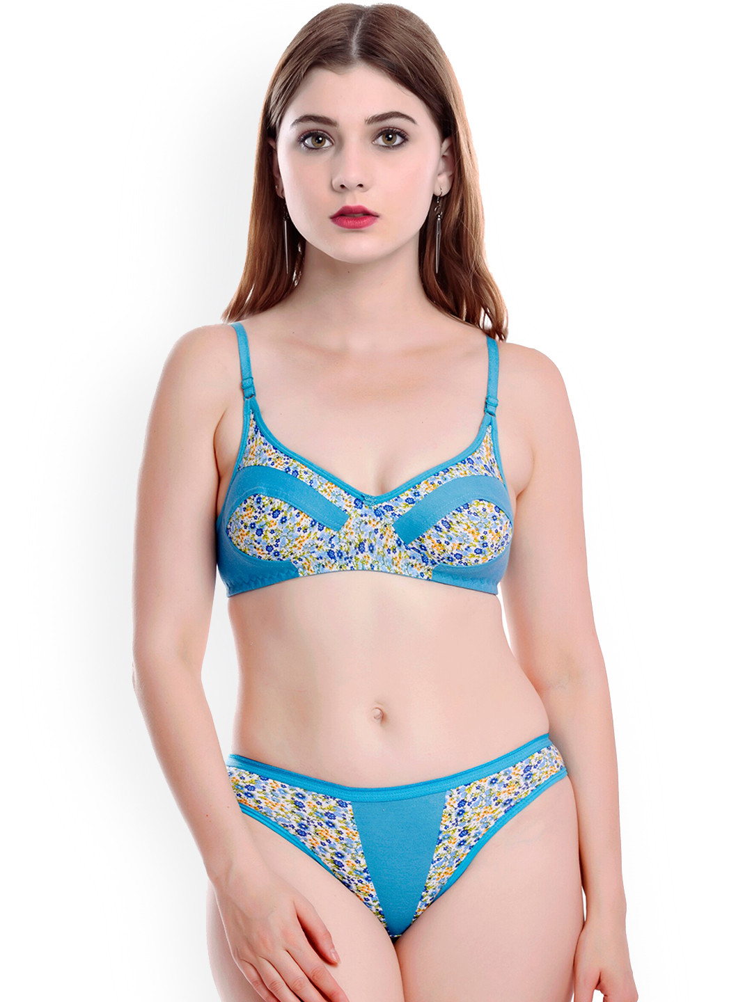 

PIBU Printed Mid Rise Cotton Lingerie Set, Blue