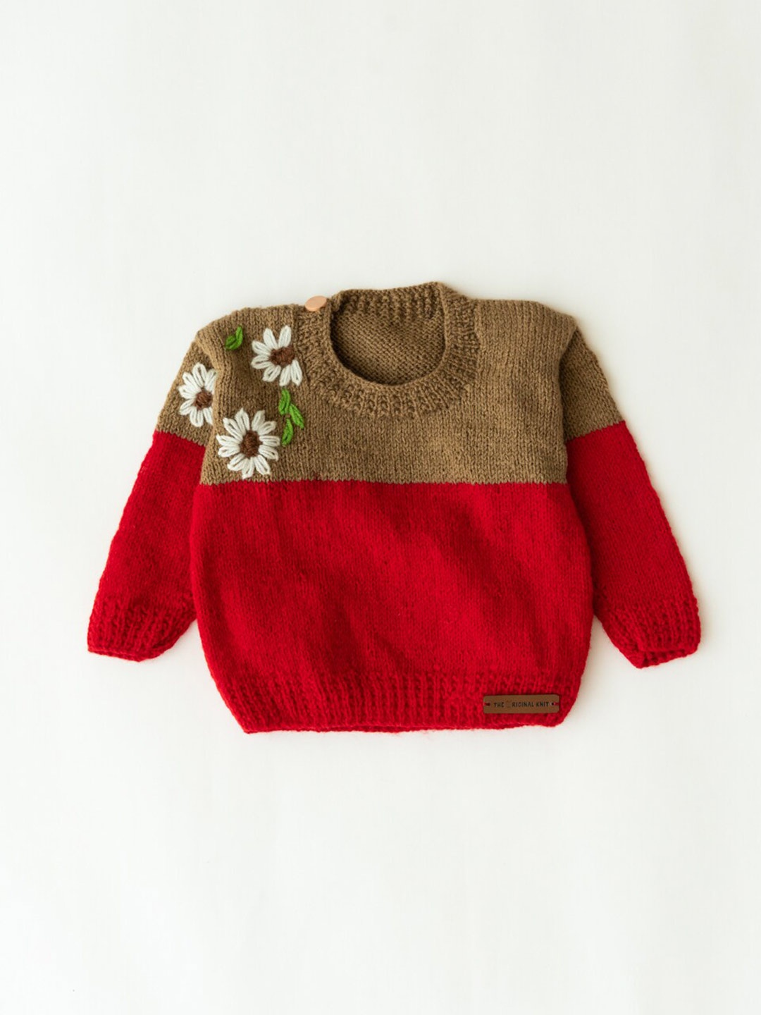 

The Original Knit Infants Colourblocked Embroidered Longline Sweater, Beige