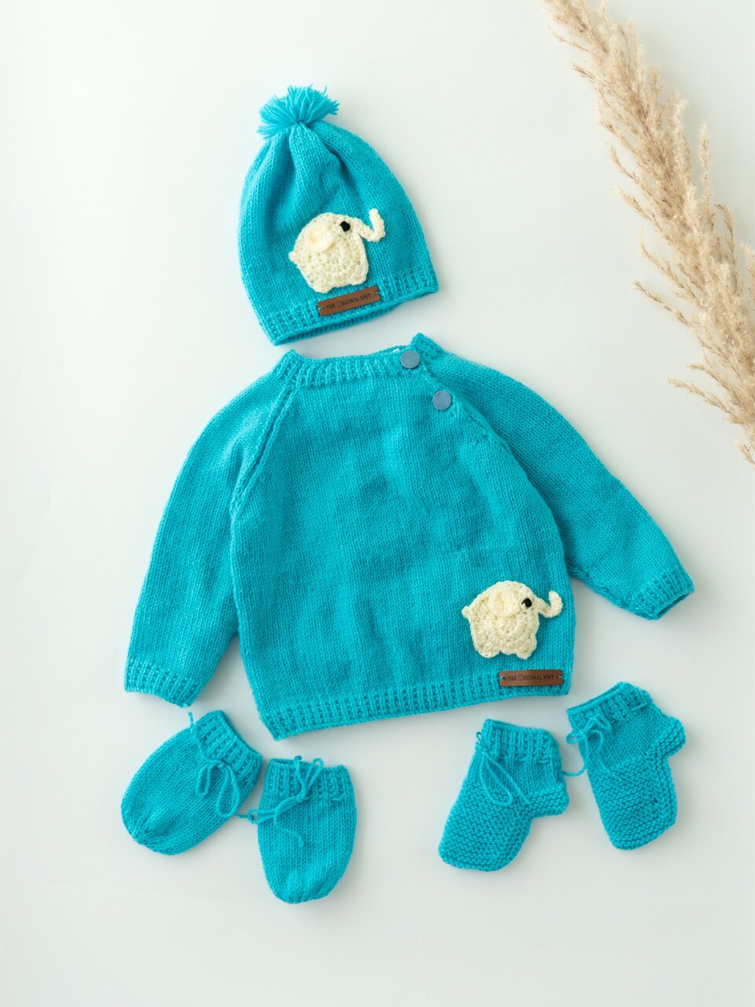 

The Original Knit Kids Knitted Acrylic Pullover With Cap & Socks, Blue