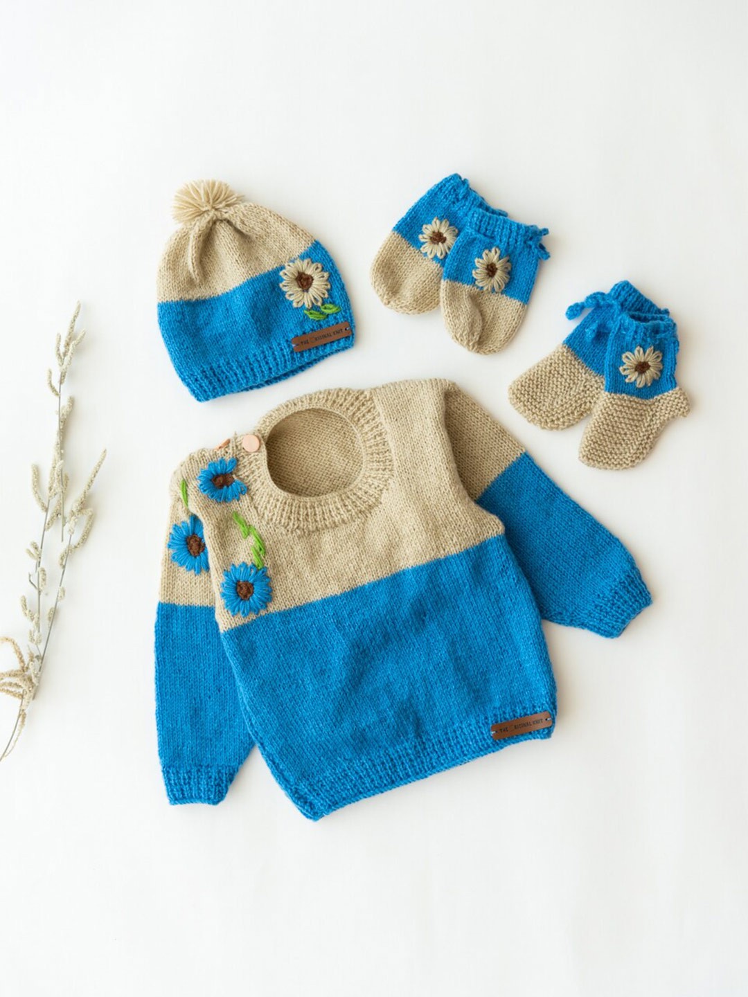

The Original Knit Unisex Kids Beige & Blue Colourblocked Pullover