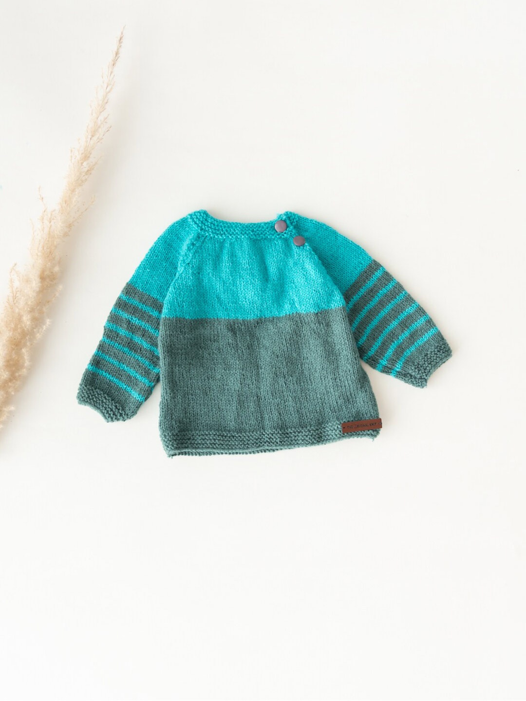

The Original Knit Infants Colourblocked Round Neck Button Detail Pullover Sweaters, Grey