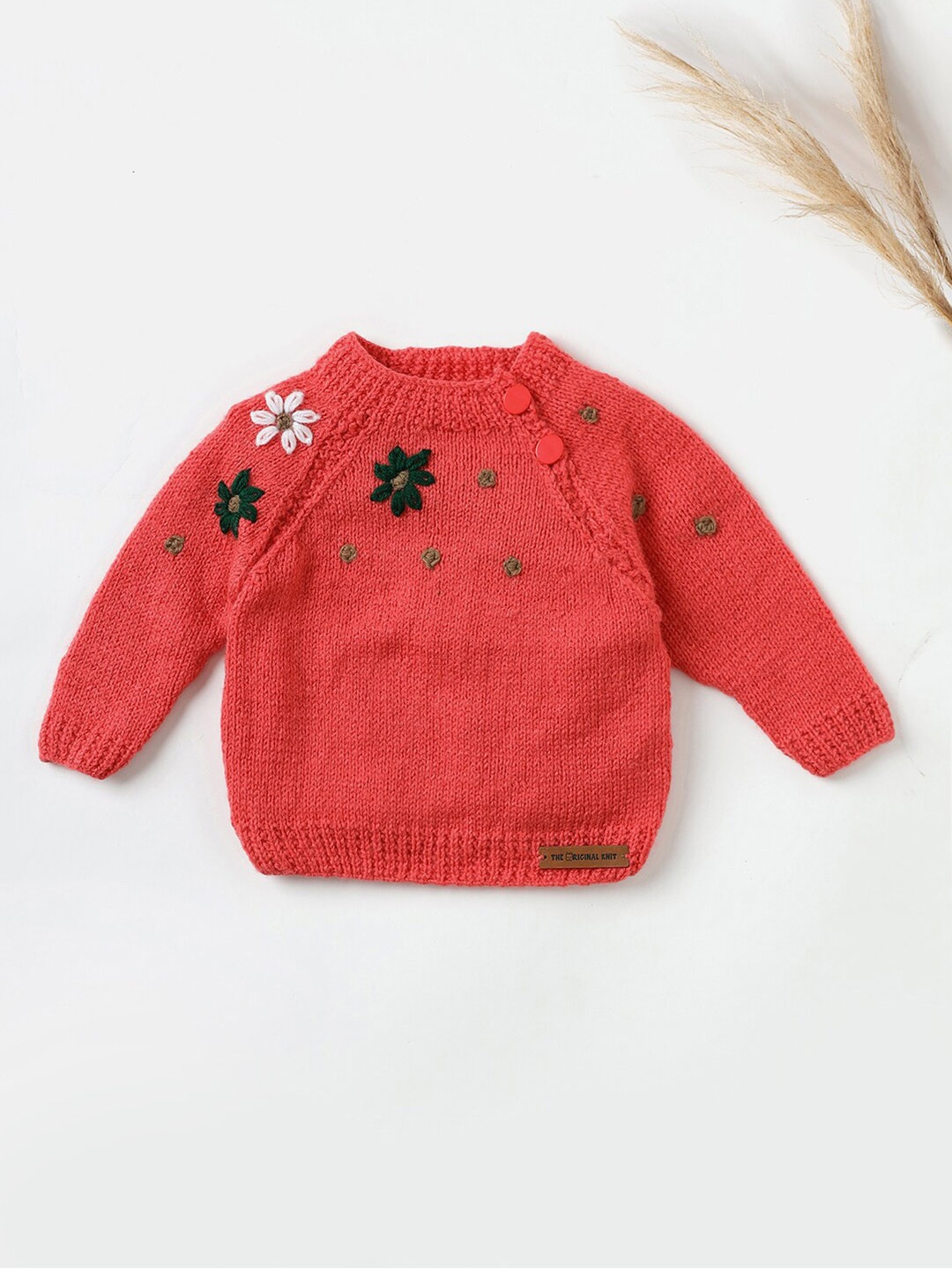 

The Original Knit Infant Kids Flower Embroidered Acrylic Pullover, Pink