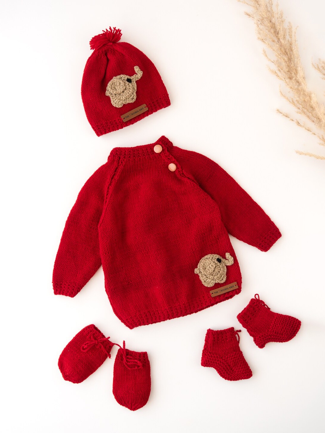 

The Original Knit Infants Kids Set Of 4 Pieces Baby Apparel Gift Set, Red