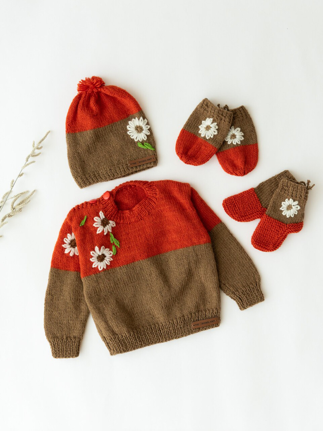 

The Original Knit Infant Boys Colourblocked Longline Pullover with Embroidered Detail, Rust