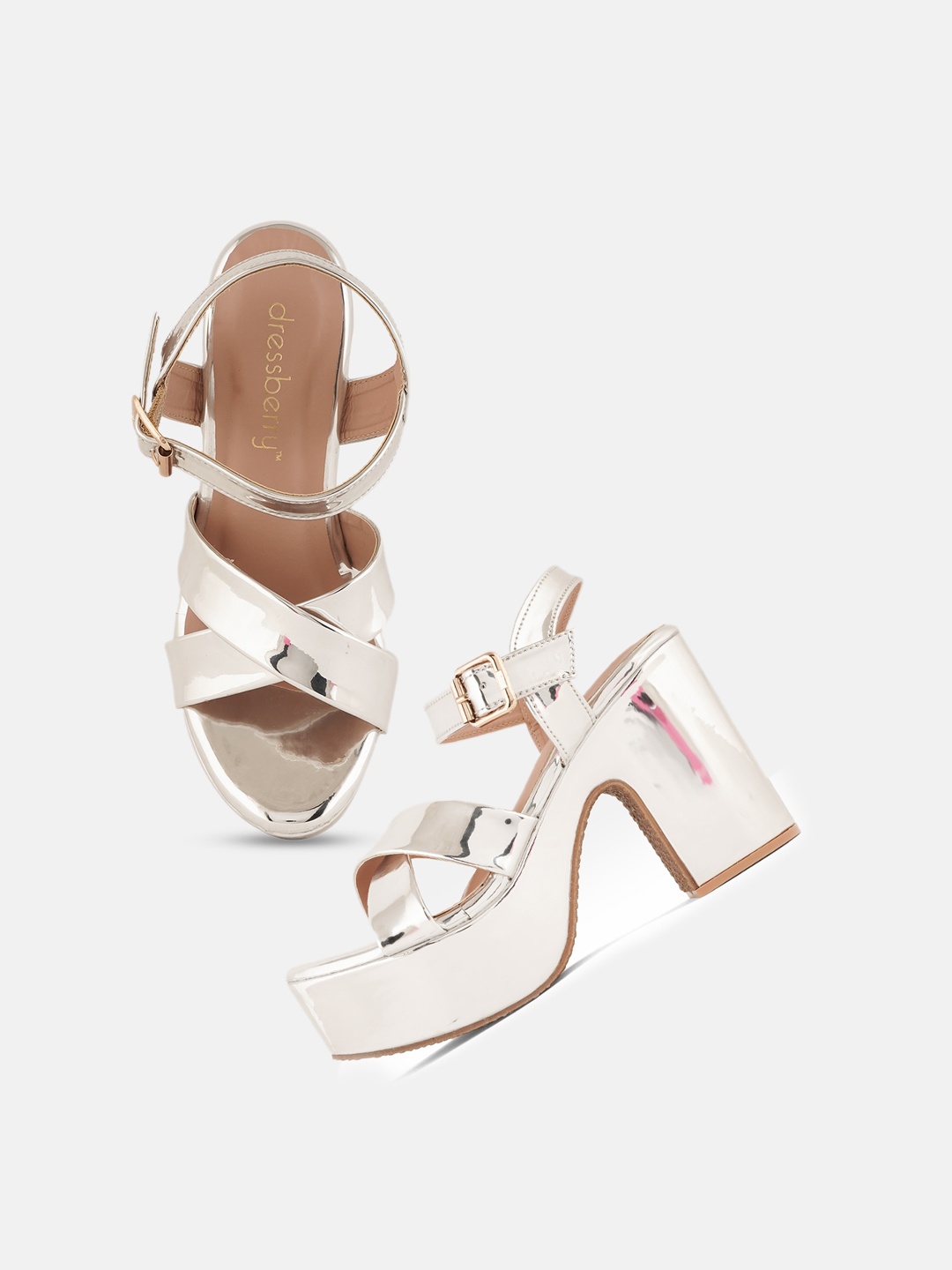 

DressBerry Silver-Toned Block Heels With Backstrap