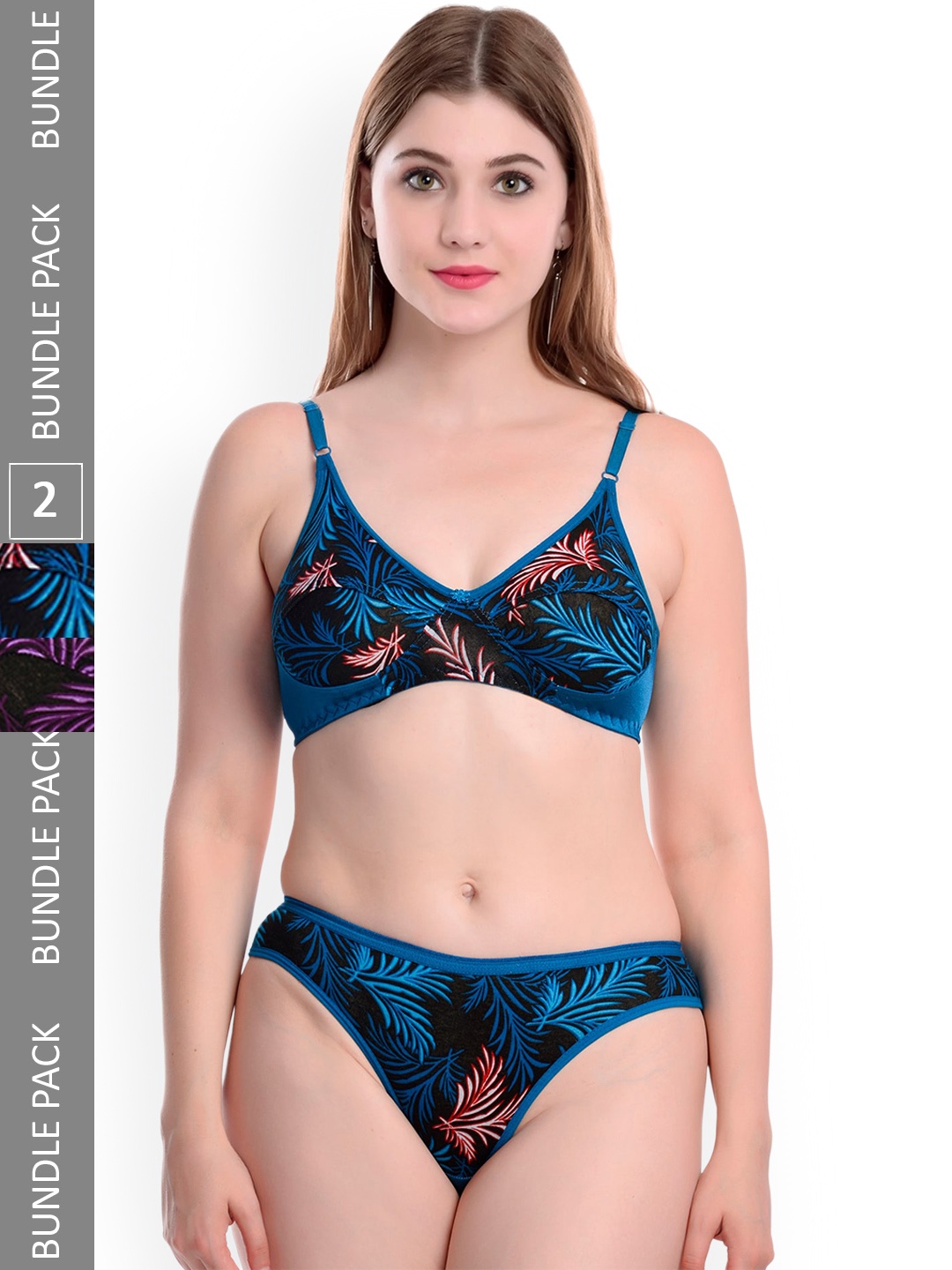 

PIBU Pack Of 2 Printed Mid Rise Cotton Lingerie Set, Maroon