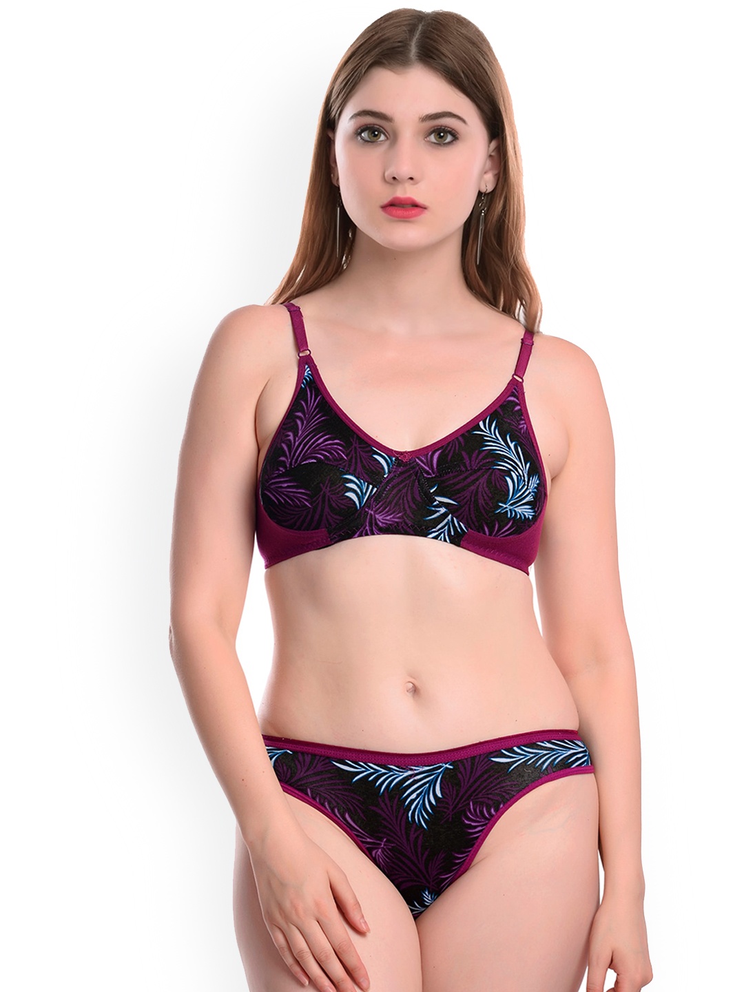 

PIBU Printed Mid Rise Cotton Lingerie Set, Maroon