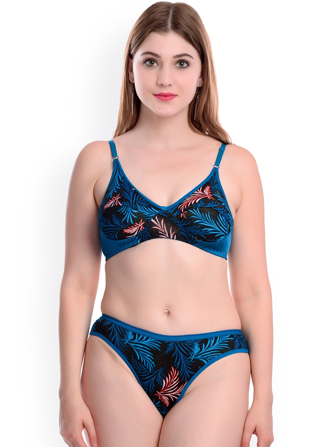 

PIBU Printed Mid Rise Cotton Lingerie Set, Blue