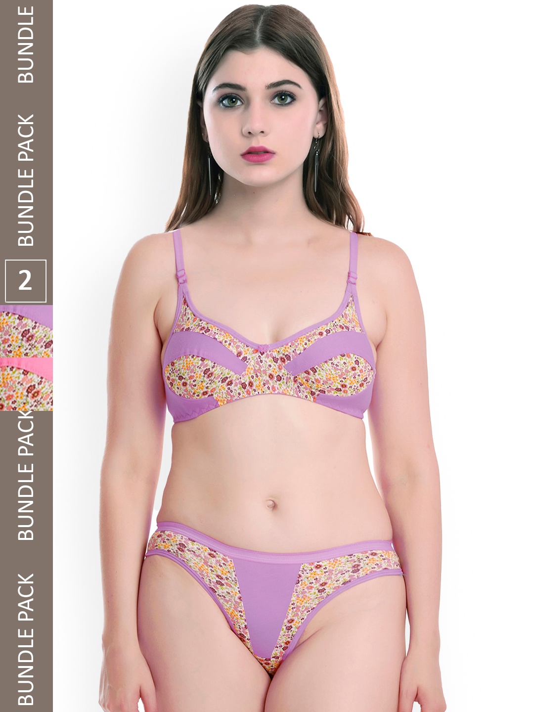 

AROUSY Pack Of 2 Printed Cotton Lingerie Set, Pink