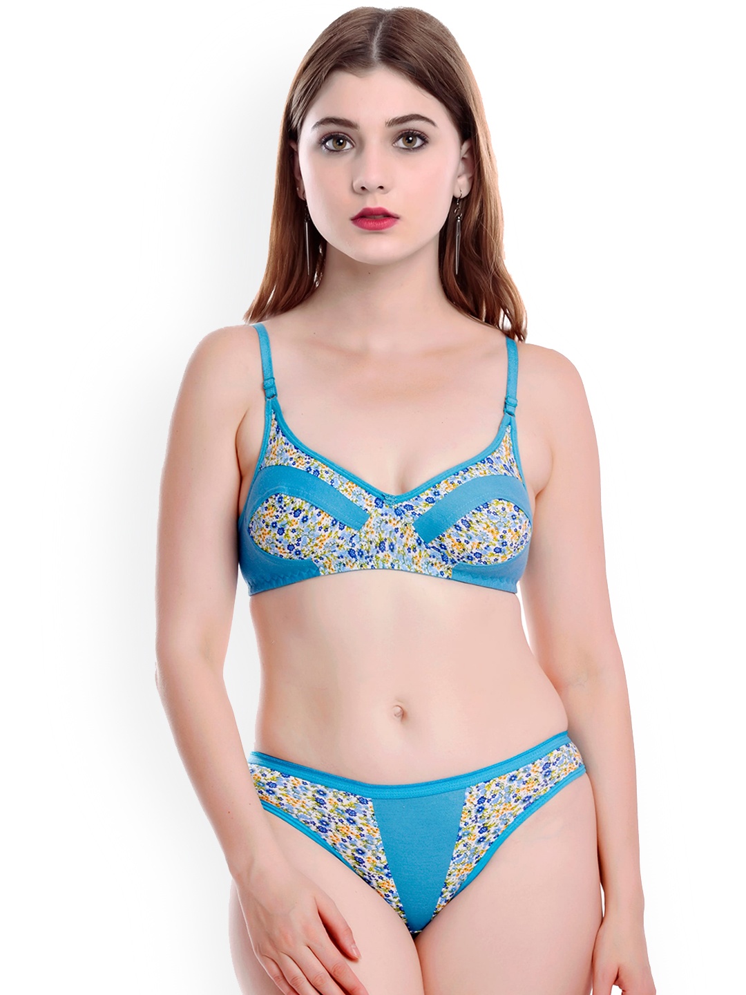 

AROUSY Printed Cotton Lingerie Set, Blue