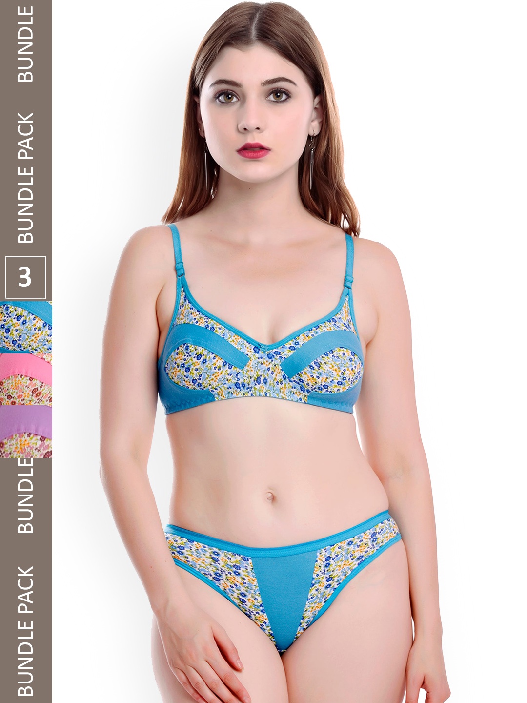 

AROUSY Pack Of 3 Printed Comfortable Cotton Lingerie Set, Pink