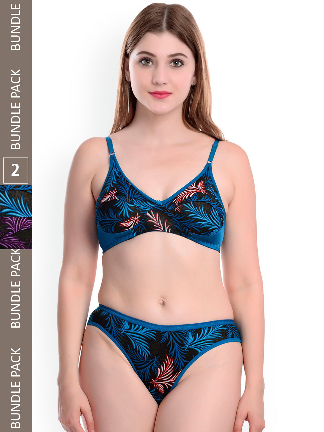 

AROUSY Pack Of 2 Printed Comfortable Cotton Lingerie Set, Blue