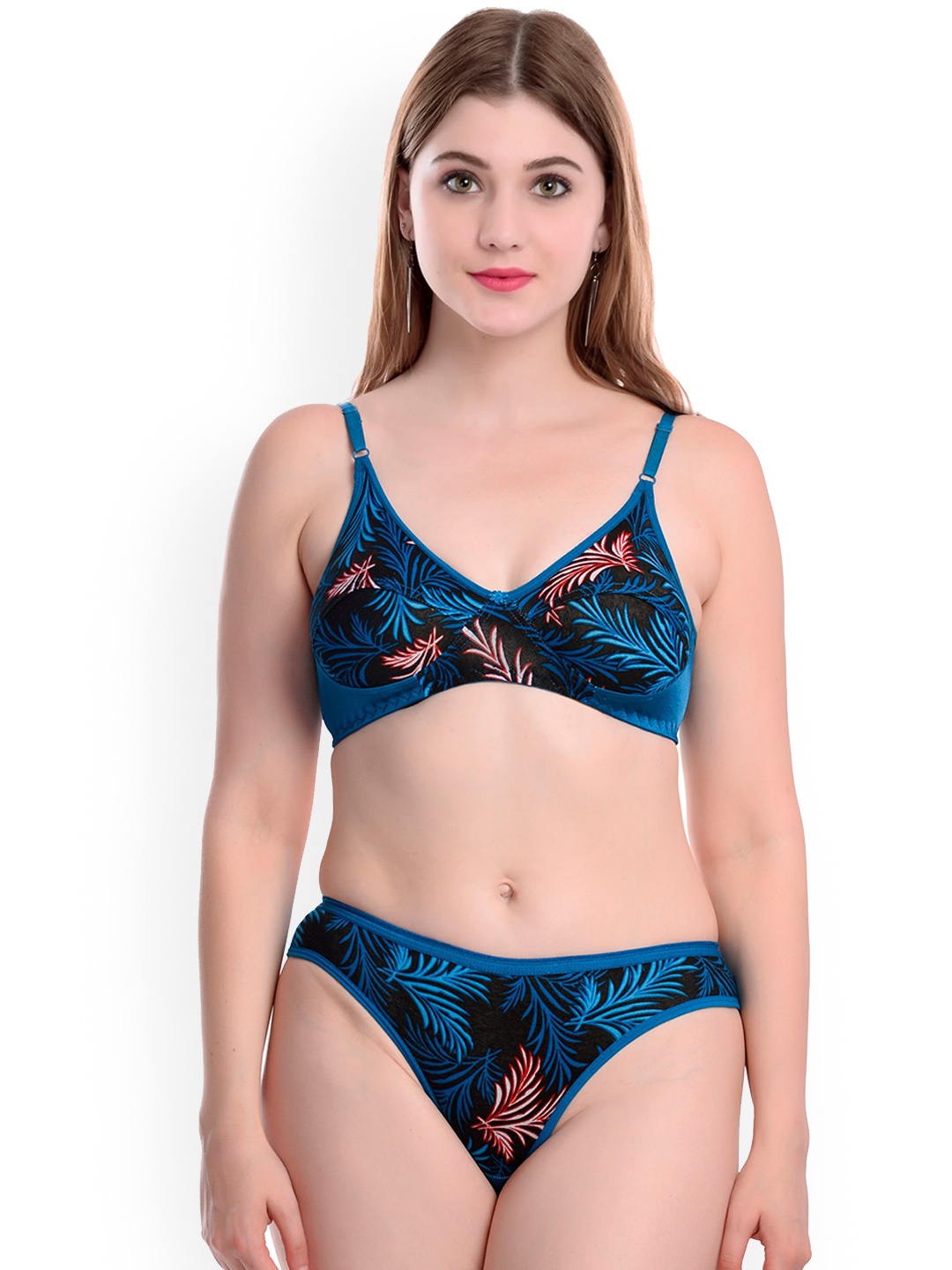 

AROUSY Printed Non-Padded Comfortable Cotton Lingerie Set, Blue