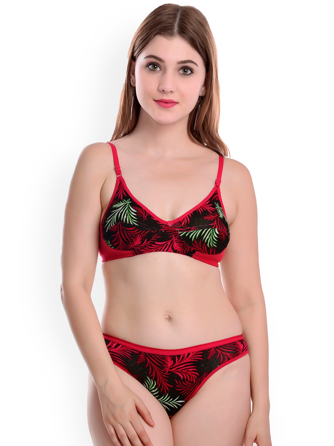 

AROUSY Printed Cotton Lingerie Set, Red
