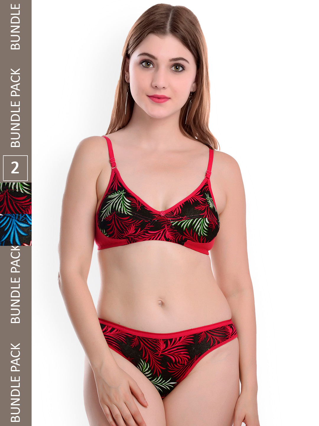 

AROUSY Pack Of 2 Printed Cotton Lingerie Set, Red