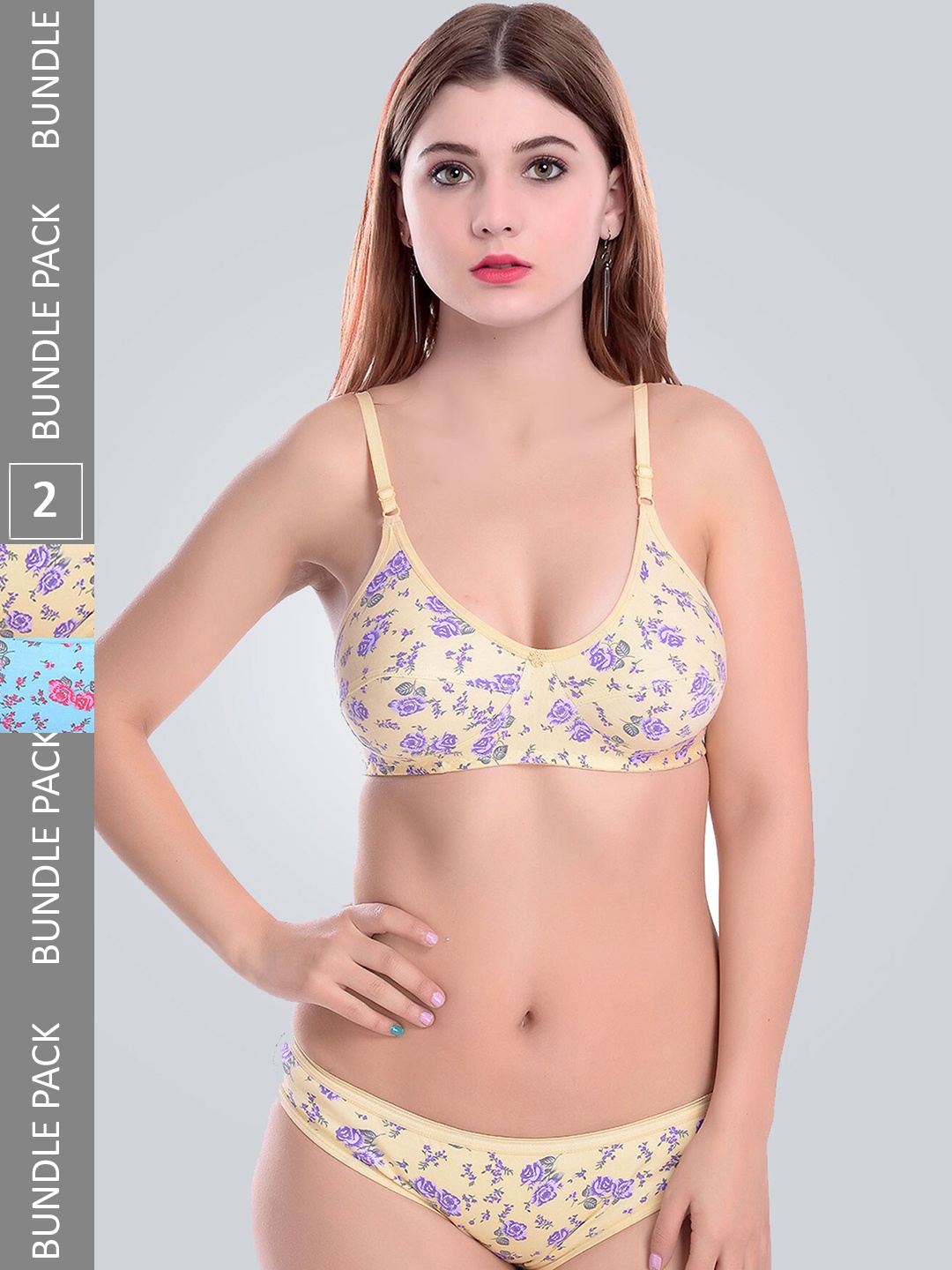 

AROUSY Pack Of 2 Printed Cotton Lingerie Set, Yellow